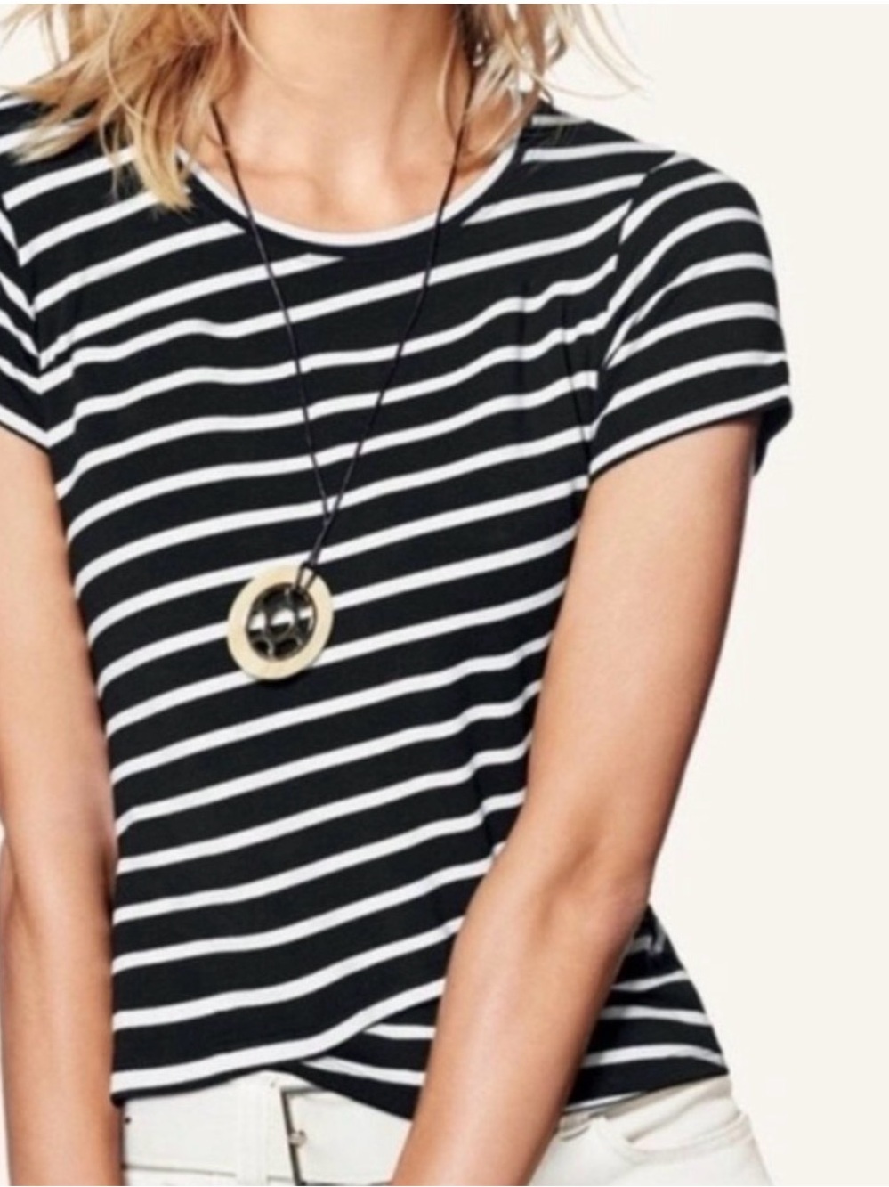 CAbi Gracie #5059 Black & White Diagonal Striped Crop Top Tee  - Size Small